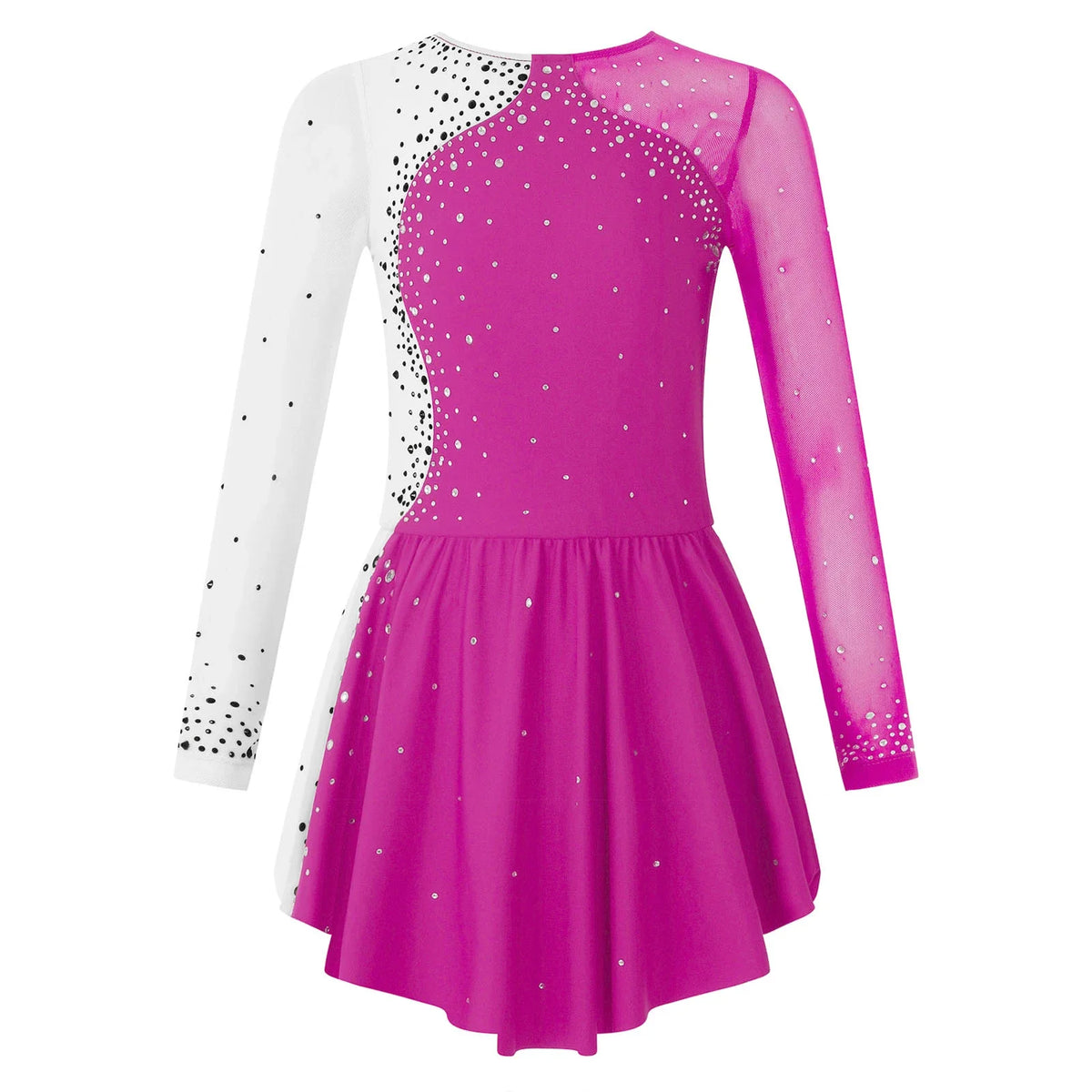 long sleeve rhinestone accents, jersey, dance performance costume – Stretchy girls figure skating dress