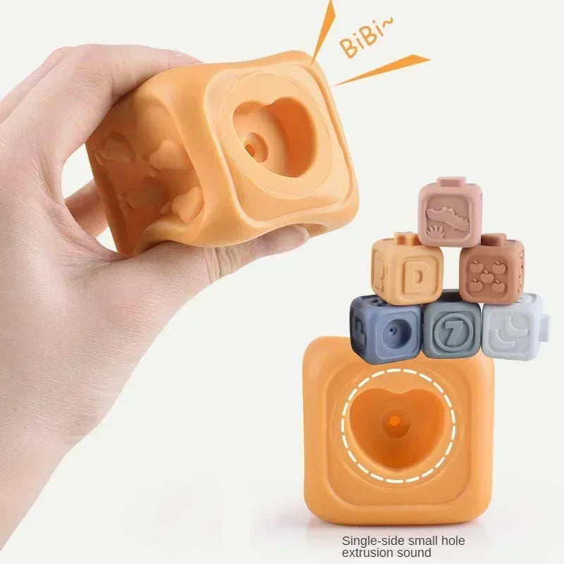 Silicone Montessori Building Blocks for Babies - Stacking and Teething Toys for Early Learning, Safe and Light, Bright Colors
