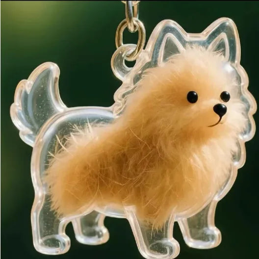 Hair Dog Keepsake Keychain Pendant Clear Resin Charm