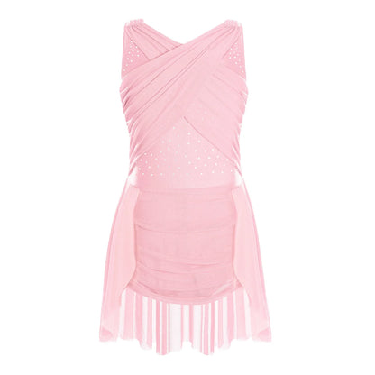 Light Girls' Leotard - Rhinestone Embellished, Mesh Skirt, Polyester/Nylon/Elastane, For Ballet, Gymnastics