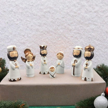 Nativity Kit Resin 7 Piece White Gold Christmas Nativity Figurines For Tabletop Decor Holiday Gift Idea