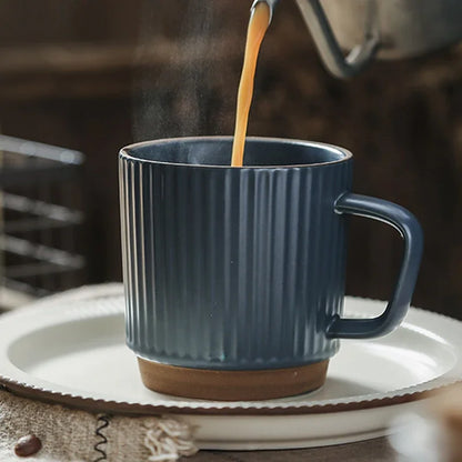 Coffee Ceramic Mug 250ml Vintage Striped Porcelain Mug With Handle Cozy Fall 2025 Dishwasher Microwave Safe Gift
