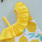 Light Girls' Swimsuit - One-Shoulder Ruffle, Lemon Print, Polyester, Summer Beachwear