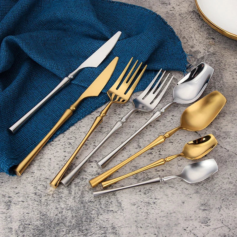 Stainless Steel 18/10  Cutlery Kit - Glossy Silver Dinnerware, Matte 304 Tableware for Gifts
