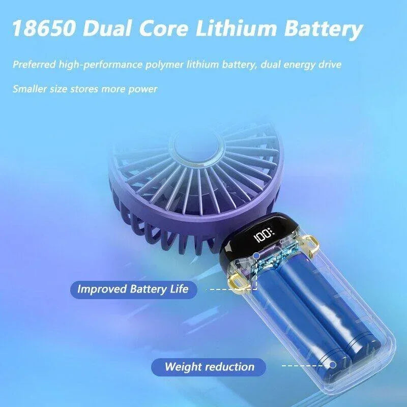 Hand-Held Mini Fan 3000mAh Travel-Friendly USB Battery-Powered Desk Fan 5 Speed Neck Hanging Outdoor Display Screen