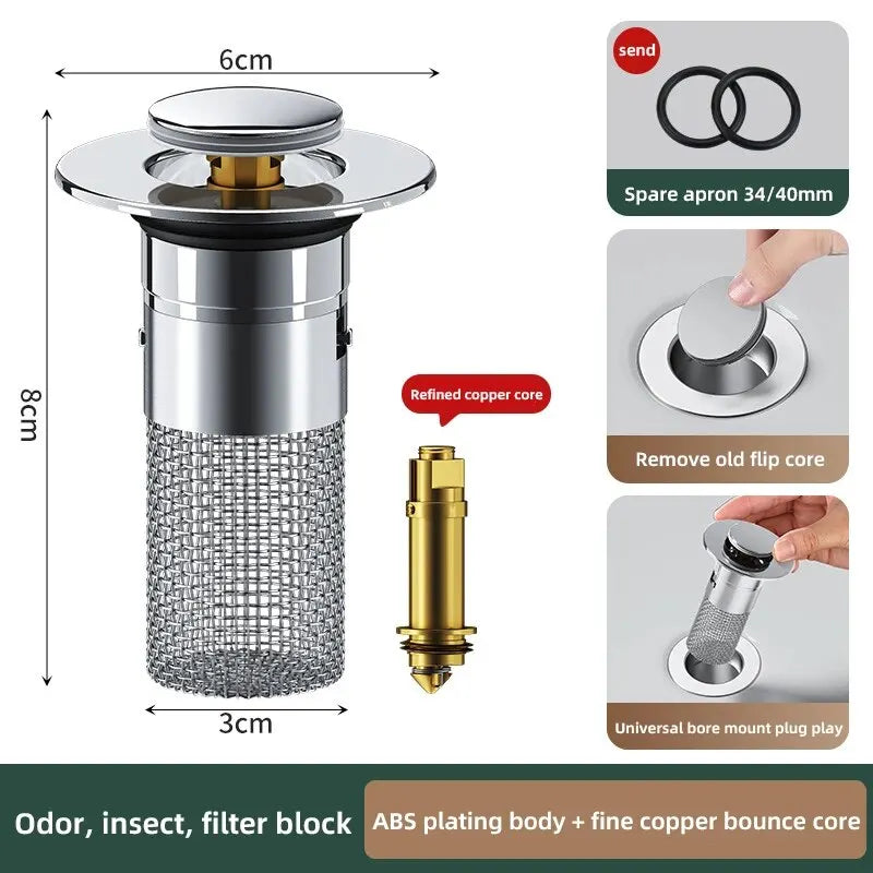Pop-Up Drain Stopper Basin Hair Catcher Stainless Steel Filter Anti-Odor Fall 2026 Household Upgrade