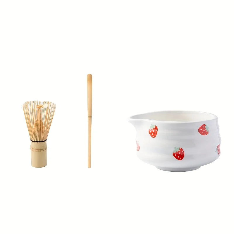 Matcha Bowl Kit Ceramic Strawberry Whisk Chasen Kit