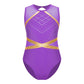 Girls' Stretchy Leotard - flattering, rhinestone-detailed, long-sleeve, mesh-panel, polyester elastane, for gymnastics