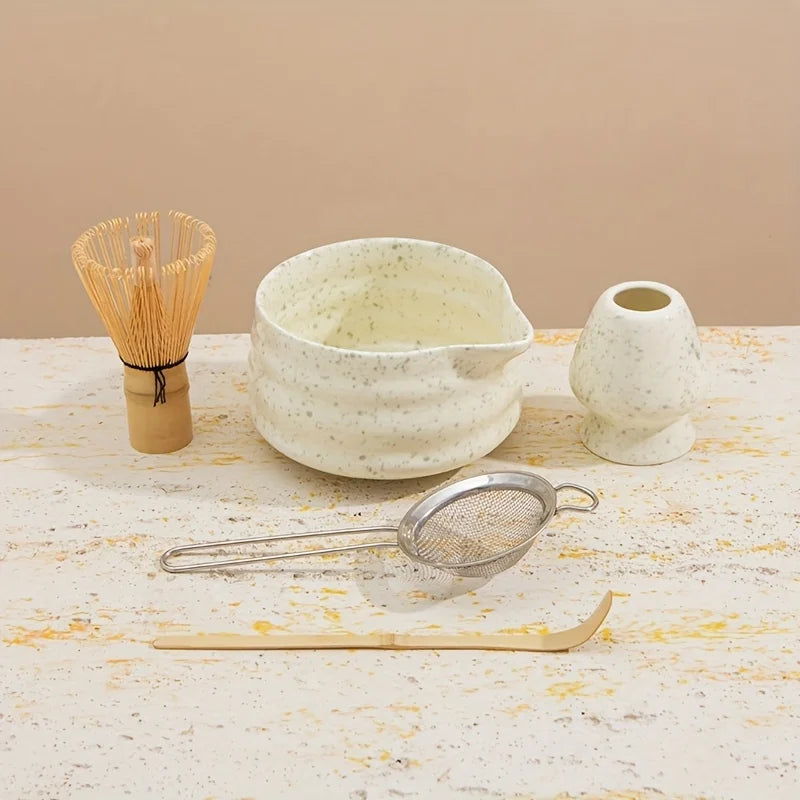Matcha Kit Spotted Green Ceramic 5Pc Japanese Tea Gift