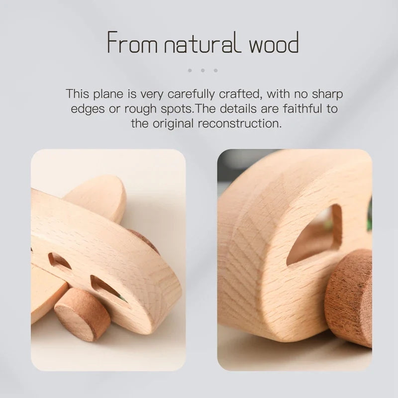 Montessori Wooden Plane Educational Toy for 3-4 Year Olds with Colorful Glass Beads for Learning and Creative Play