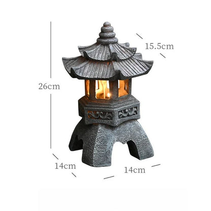 Lantern Solar Resin Stone Pagoda Garden Ornament Zen Chinese Style Outdoor Light Fall 2026 Eco Friendly Decor