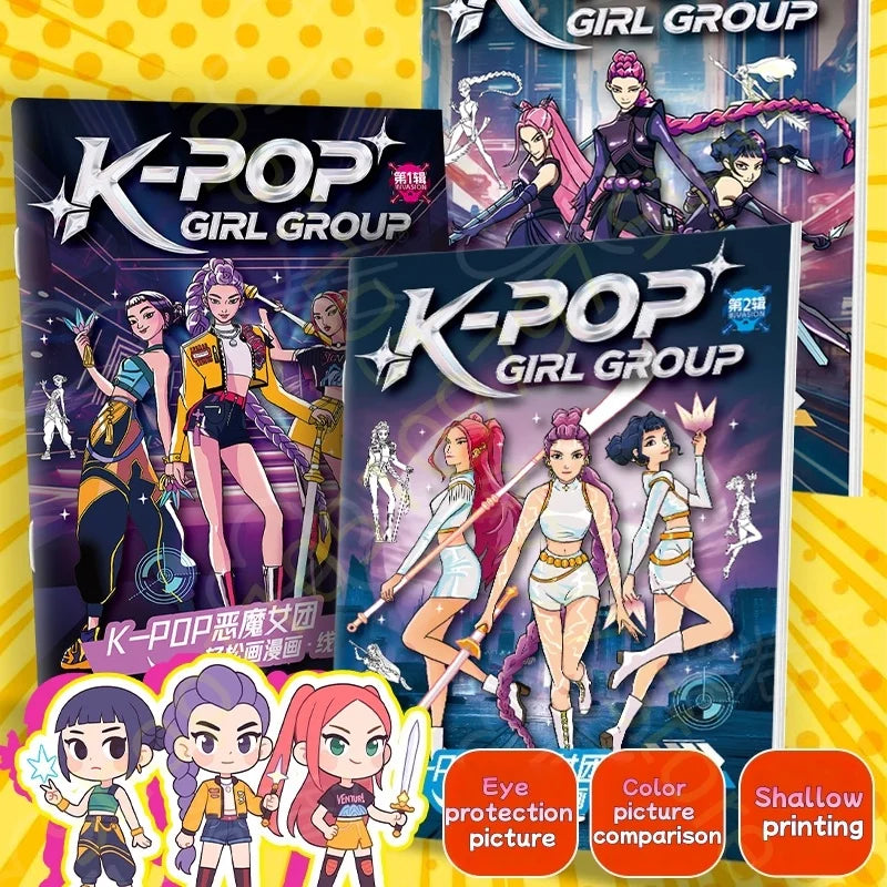 Book Coloring Kpop Demon Hunters Anime Sketches Rumi Mira Zoey Cute Line Drawings Back to School 2025 Gift