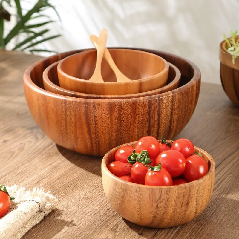 Wooden Acacia Bowl Japanese Style Salad Bowl Ramadan