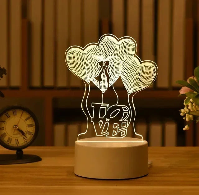 Romantic 3D LED Night Light Lamp - Kids Bedroom Decor, A Unique Valentine's Day Gift for Weddings