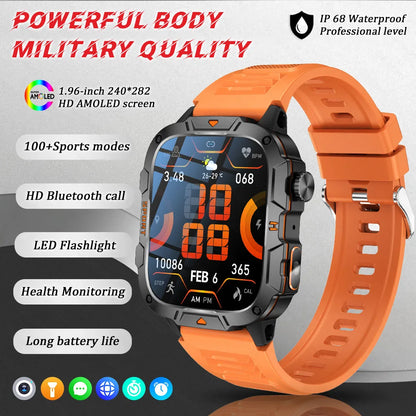 1.96 Inch AMOLED Display, 5ATM Water-Resistant, Bluetooth Call Fitness Tracker, Fall 2025 – Smartwatch Rugged Military Grade