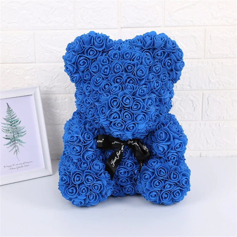 Rose Faux Teddy Bear with Gift Box and Lights - Romantic Anniversary or Valentine's Day Gift, Wedding Decor