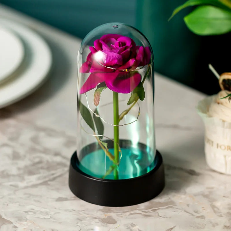 Rose LED Glass Cover Ornament - Romantic Valentine's Day Gift and Wedding Decor