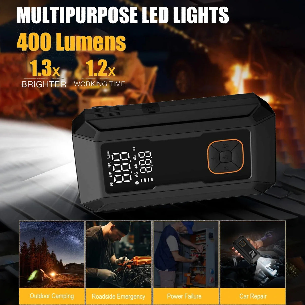 Car2025 Edition Jump Starter All-In-One Air Pump Tire Inflator Travel-Friendly Power Bank LED Light Fall