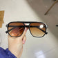 Big Vintage Square Sunglasses for Men Women - Unisex UV400 Black Lens Designer Shades