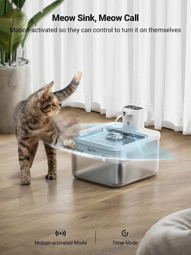 Water Cat Fountain 2.5L Stainless Steel Automatic Sensor Dispenser Cordless 4000mAh Battery Fall 2025 Healthy Hydration