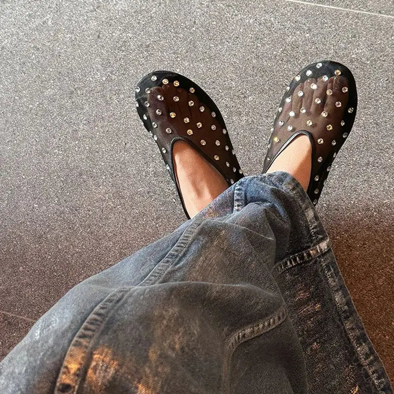 Women Breathable Ballet Flats - Mesh Crystal, Casual Walking