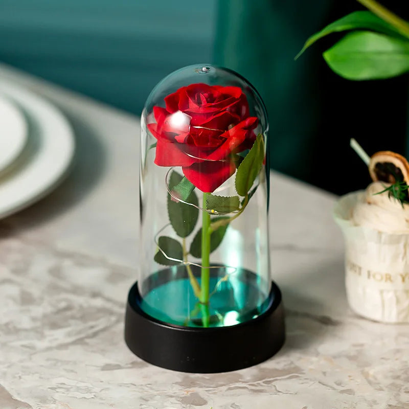 Rose LED Glass Cover Ornament - Romantic Valentine's Day Gift and Wedding Decor
