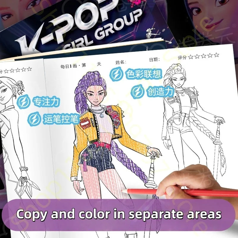 Book Coloring Kpop Demon Hunters Anime Sketches Rumi Mira Zoey Cute Line Drawings Back to School 2025 Gift