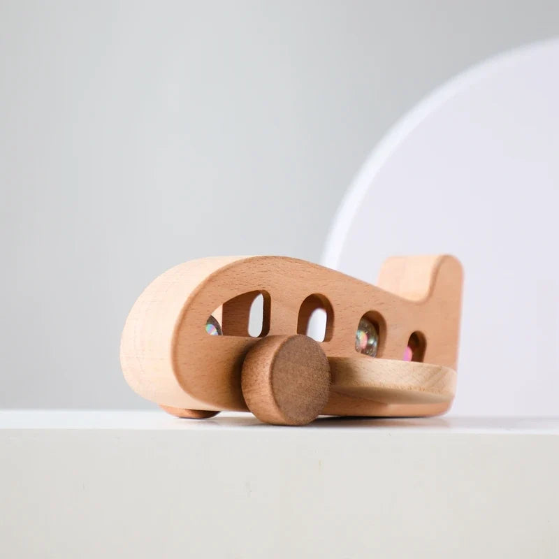 Montessori Wooden Plane Educational Toy for 3-4 Year Olds with Colorful Glass Beads for Learning and Creative Play