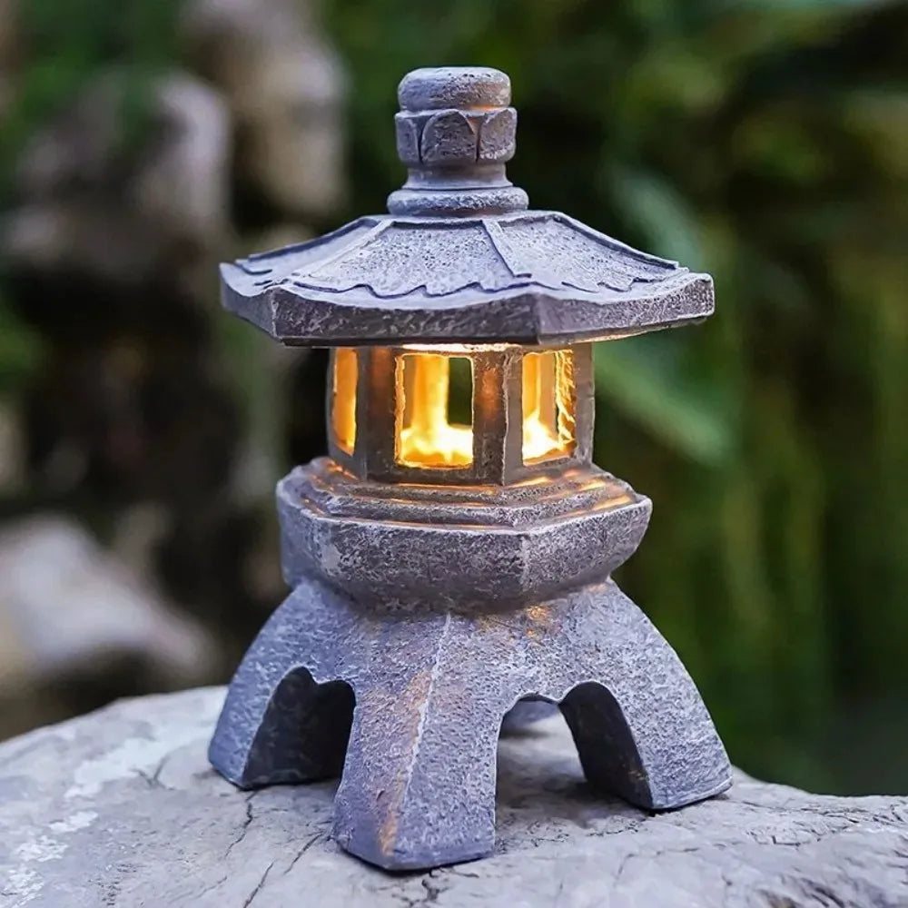 Lantern Solar Resin Stone Pagoda Garden Ornament Zen Chinese Style Outdoor Light Fall 2026 Eco Friendly Decor