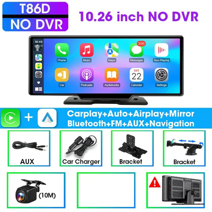 CarPlay Screen 10.26 Inch Cordless CarPlay Android Auto Dash Display Universal Car Radio BT AUX FM