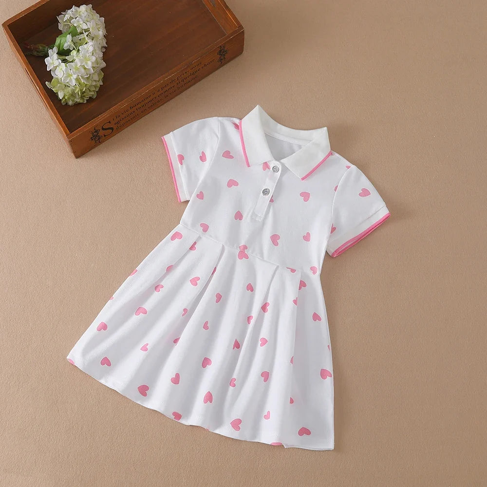 Light girls’ dress - polo collar, knee-length, cotton-elastane, for summer wear