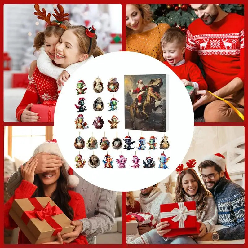 Advent Dinosaur Calendar - 24-Day Christmas Countdown, Fun Holiday Decor for Kids and Families