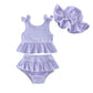 Plush Toddler Girls' Bikini Kit - Striped Tank Top With Ruffle, Matching Bottom, Hat, Polyester-Elastane, Summer Swimwear