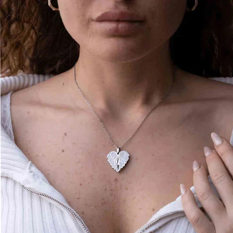 angel wings, zircon stone, metal chain, gift idea – Timeless couples' heart pendant necklace