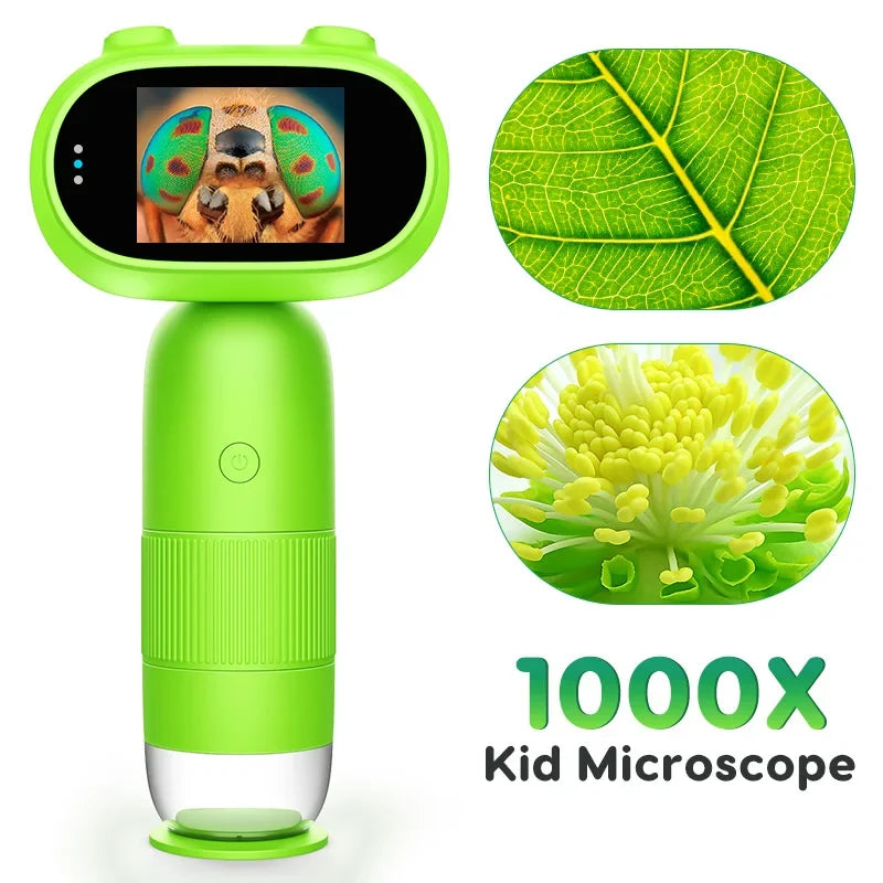 Hand-Held Digital Microscope for Kids - 1000x Magnification, 2" IPS Screen, Coin Collector Device