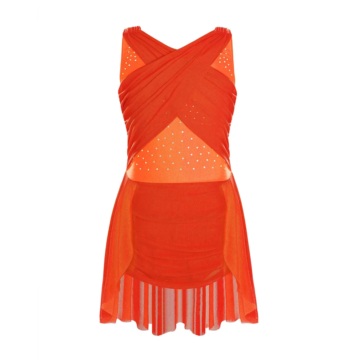 Light Girls' Leotard - Rhinestone Embellished, Mesh Skirt, Polyester/Nylon/Elastane, For Ballet, Gymnastics
