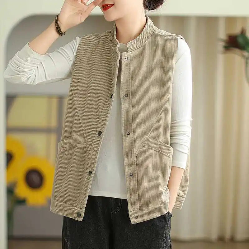 Plush Women's Corduroy Vest - Relaxed Sleeveless, Velvet