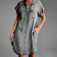 Summer Women's Denim Shirt Dress - Casual Loose Pocket Retro Commuter Office Style