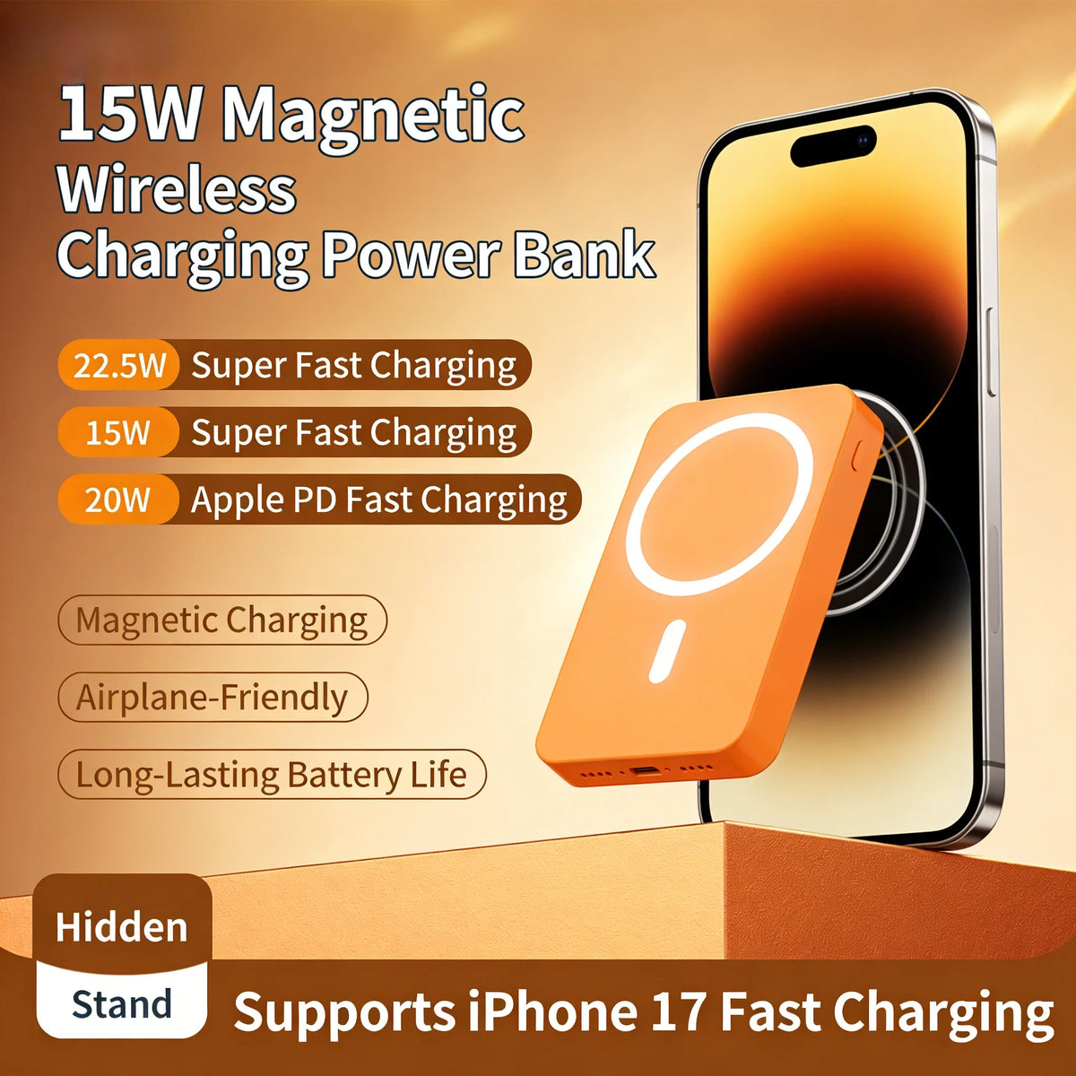 Power2026 Edition Bank Magnetic Cordless Charger - Slim Travel-Friendly Battery, 2 Cables, Fast Charging Back to School