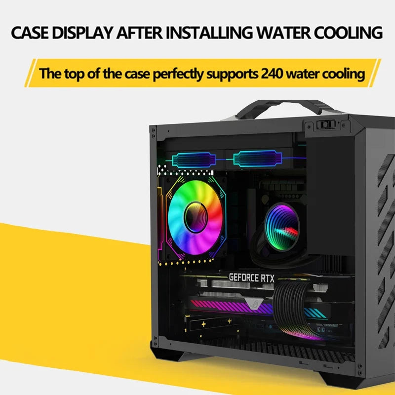 Mini ITX Case Glass Side 240mm Watercooling Travel-Friendly