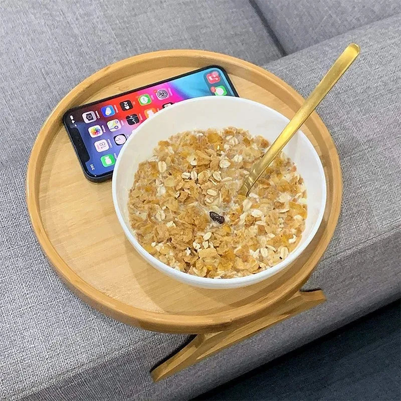 Bamboo Sofa Arm Tray Travel-Friendly Couch Armrest Snack Holder