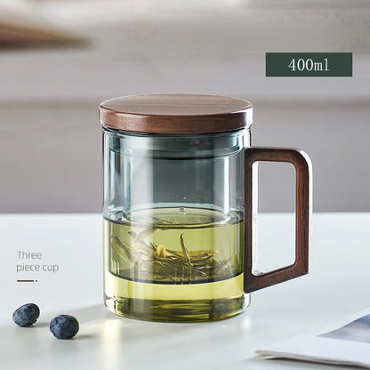 Glass Tea Cup With Wood Handle Heat Resistant Puer Filter Mug Kung Fu Tea Kit Fall 2025 Simple Brewing