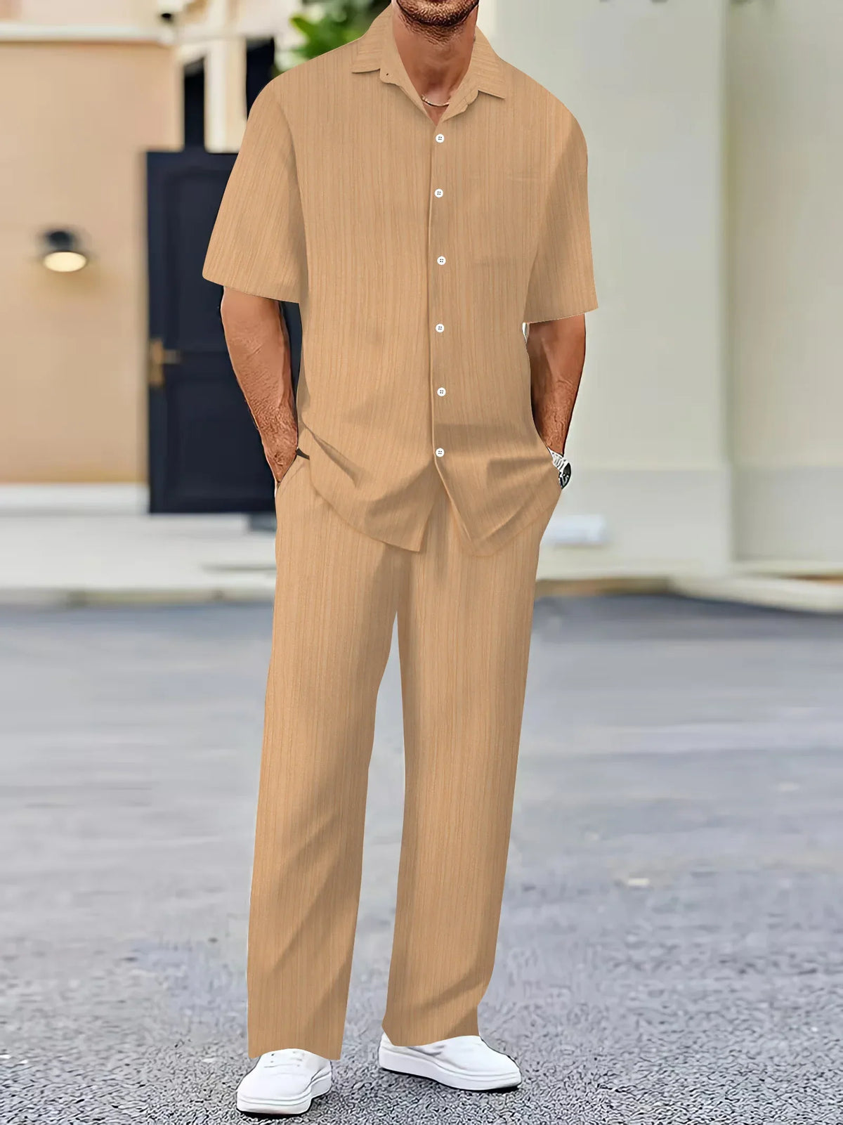 Variant image for Lightweight Linen Shirt and Pants Set, Vertical Striped Design, Relaxed Fit for Casual and Semi-Formal Wear-19