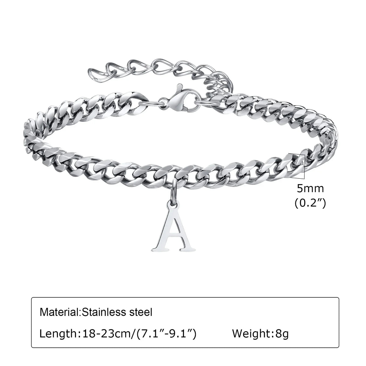 Initials Cuban Link Bracelet Stainless Steel Flexible
