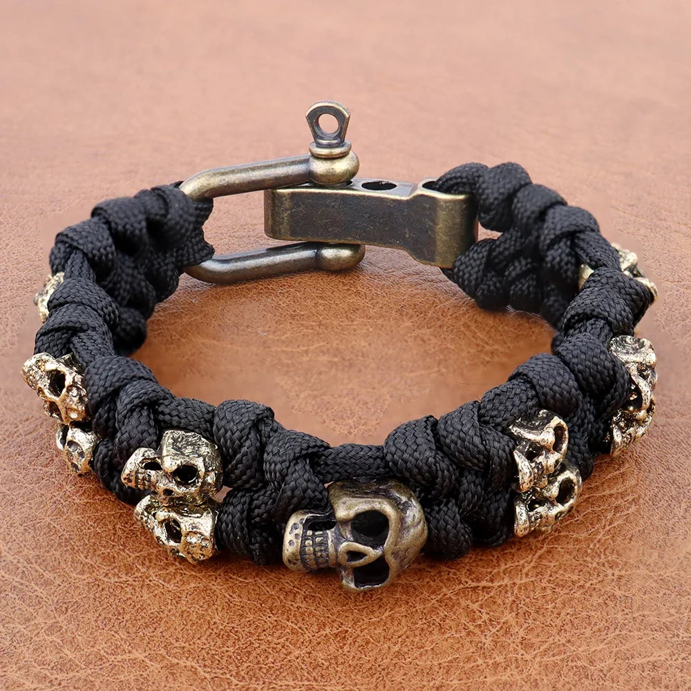 Skull Paracord Bracelet Gothic Wristband Halloween 2026 Gift Idea Flexible Braided Jewelry