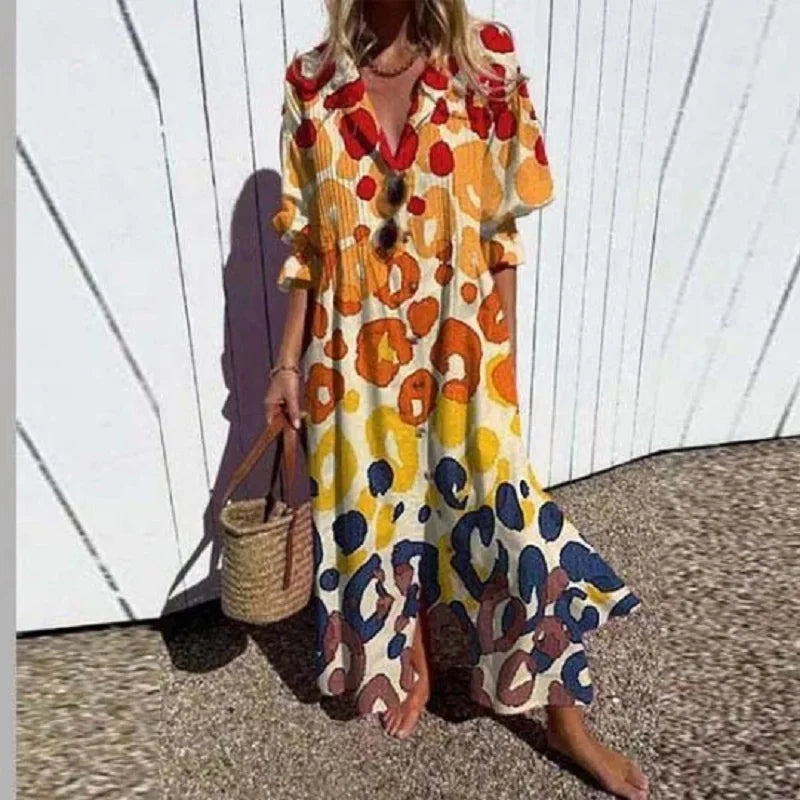 Variant image for Boho Floral Maxi Dress for Women, Elegant Deep V-Neck Long Dress with Flowy Silhouette, Lightweight Summer Style-7