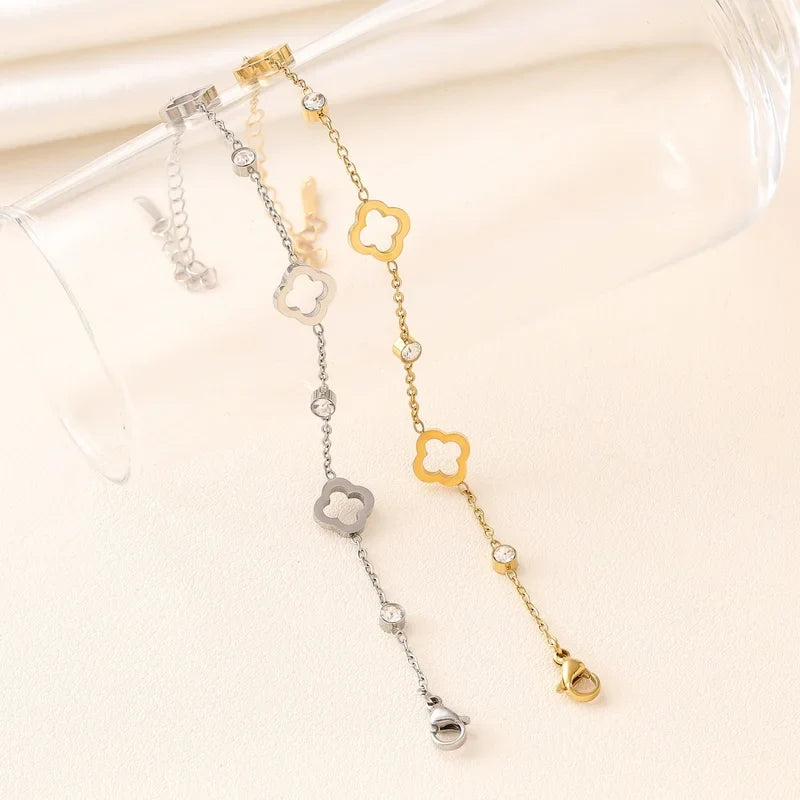 Clover Flower Stainless Steel Bracelet Kit Gold Gift