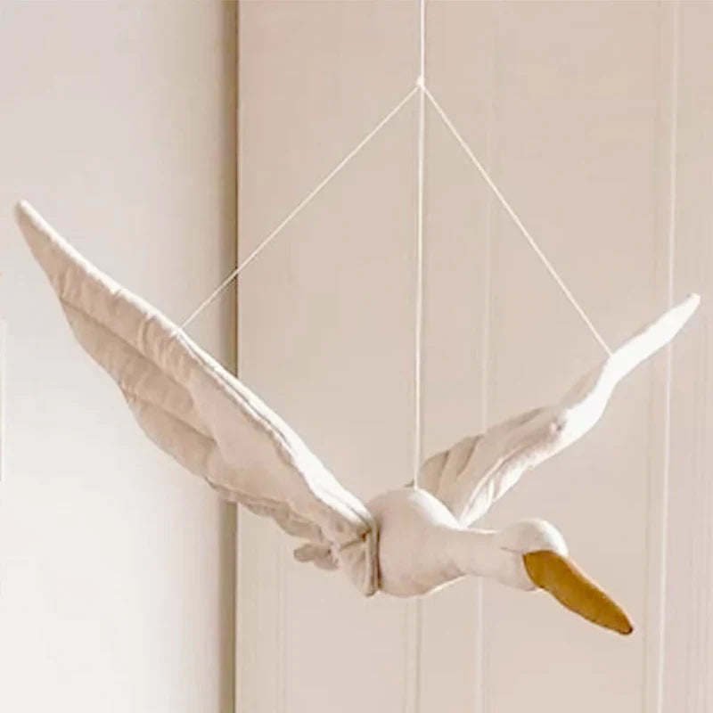 Swan Plush Wall Hanging Mobile Soothing Pillow Nursery Decor Fall 2025 Boho Kids Room Calming Accent