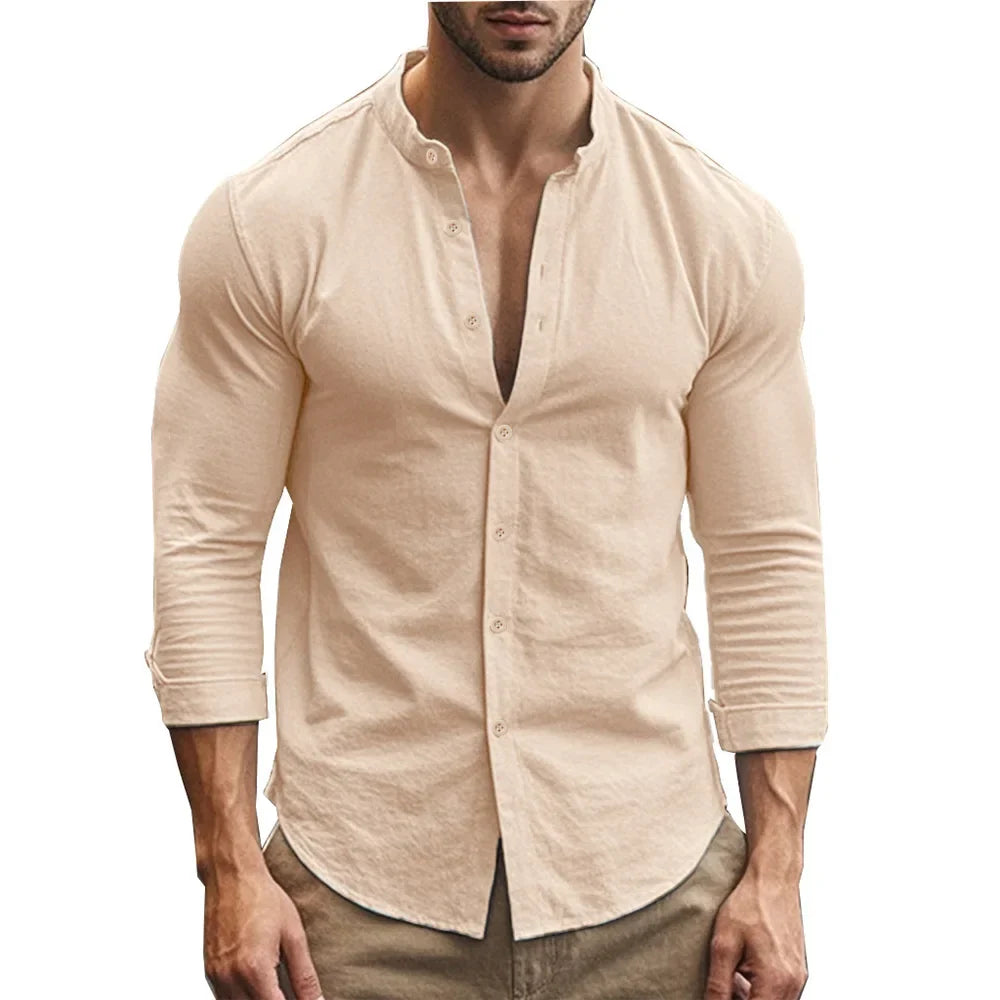 Men's Dress Shirt, Lightweight Linen Cotton Blend, Adjustable Fit, Casual and Formal Style, Summer Elegance, Various Colors-1