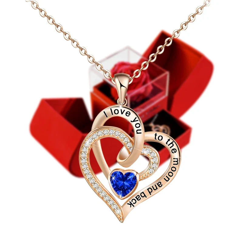 Rose Eternal Gift Box with Heart Necklace for Women - Birthday, Wedding Gifts for Mom, Girlfriend